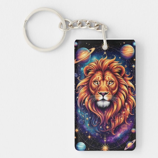 Lion in Cosmic Starry Galaxy Key Ring (Front)