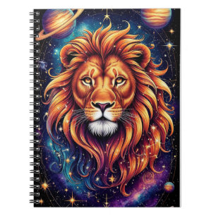 Lion in Cosmic Starry Galaxy Notebook