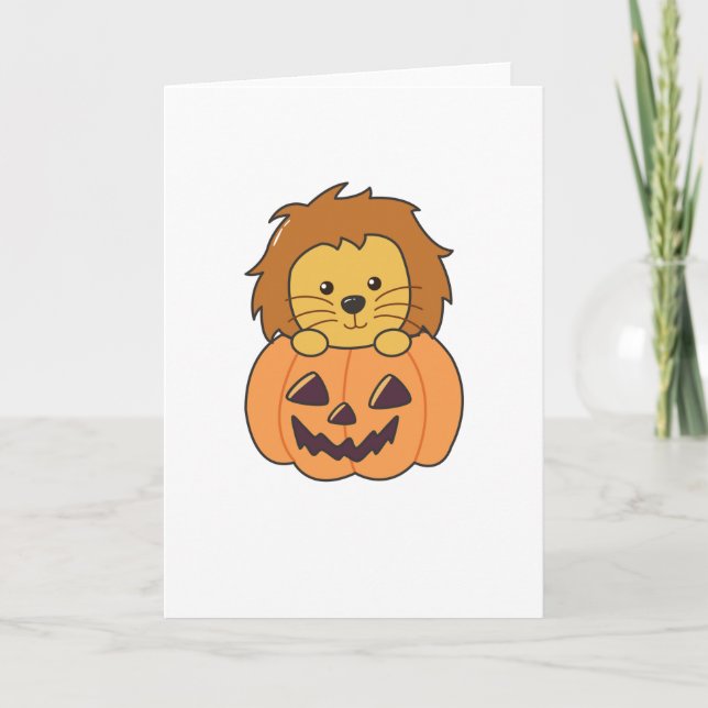 Lion In Pumpkin Orange Koalas Halloween Lion Card (Front)