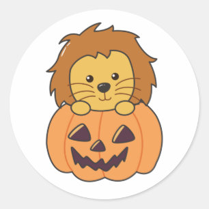 Lion In Pumpkin Orange Koalas Halloween Lion Classic Round Sticker