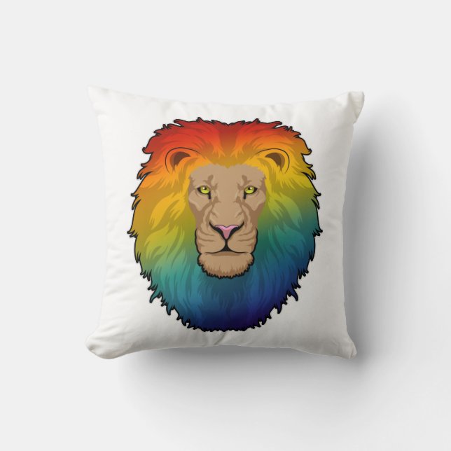 Lion in Rainbow Colours Cushion (Front)