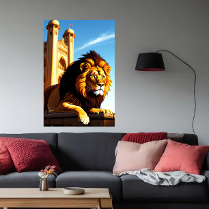 Lion in the city   AI Art   Poster