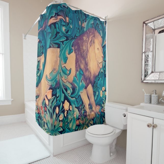 Lion in The Forest, William Morris Shower Curtain (In Situ)