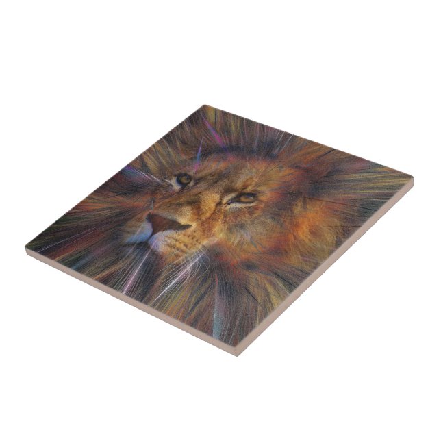 Lion in the Gallery Ceramic Tile (Side)