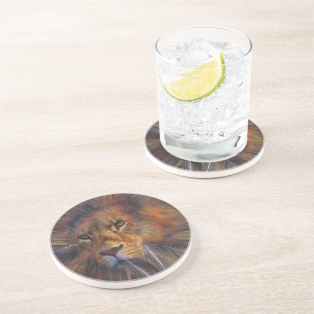 Lion in the Gallery Sandstone Coaster (Side)