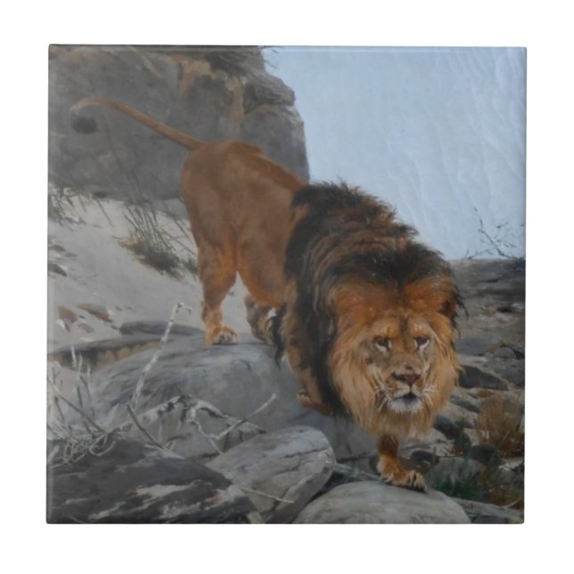 Lion in the Mountains (by Richard Friese) Ceramic Tile (Front)