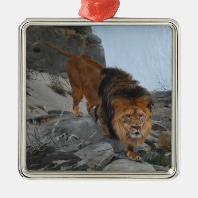 Lion in the Mountains (by Richard Friese) Metal Ornament (Front)