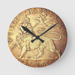 Lion Judah Haile Selassie I Jah Rastafari HIM Round Clock