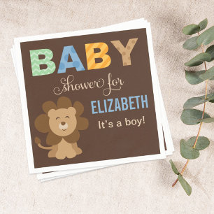 Lion Jungle Animal   Brown Baby Boy Shower Napkin