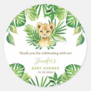 Lion Jungle Animals Greenery Neutral Baby Shower Classic Round Sticker