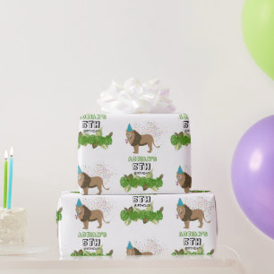 Lion Jungle Partying Animals Birthday Party Custom Wrapping Paper