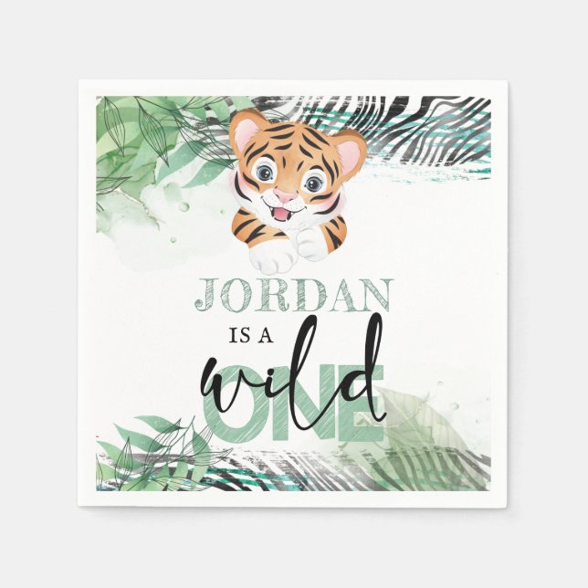Lion Jungle Personalised First Birthday Napkin (Front)