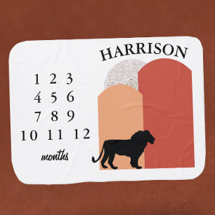 Lion Jungle Safari Terracotta Boys Milestone Baby Blanket