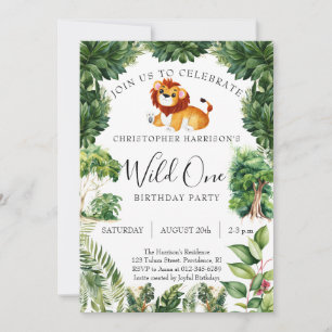 Lion Jungle Wild One 1st Birthday Invitation