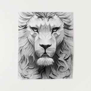 Lion King Animal Wild Nature Illustration Line Art Tapestry