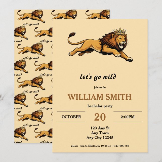 Lion King Bachelor Party Invitation (Front/Back)