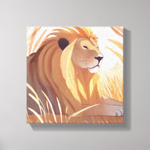 Lion King Male Lion Nature Animal Watercolor Canvas Print