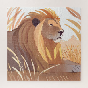Lion King Male Lion Nature Animal Watercolor Jigsaw Puzzle