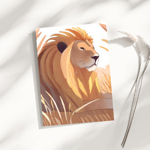 Lion King Male Lion Nature Animal Watercolor Postcard