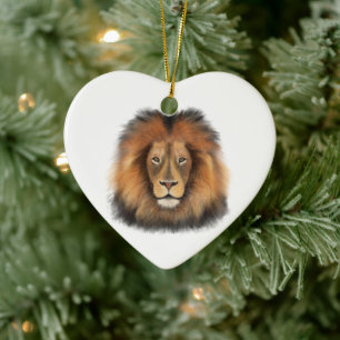 lion king of the jungle realistic male watercolor ceramic ornament
