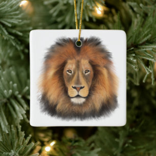 lion king of the jungle realistic male watercolor ceramic ornament