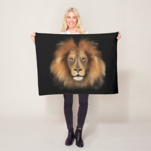 lion king of the jungle realistic male watercolor fleece blanket