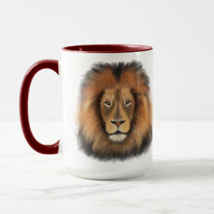 lion king of the jungle realistic male watercolor mug