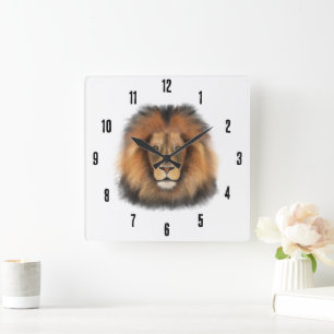 lion king of the jungle realistic male watercolor square wall clock