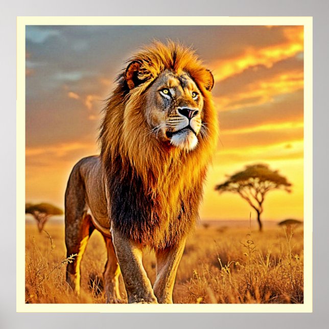 Lion King Savanna Sunset Design Poster (Front)