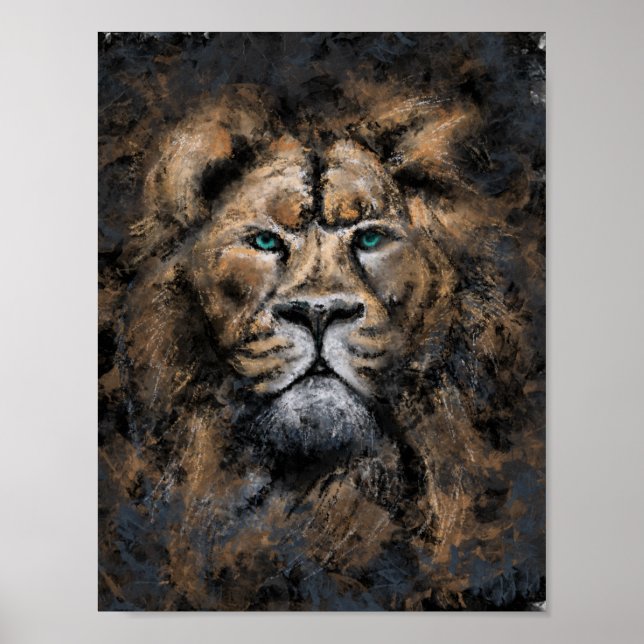 Lion King - Wild Animal Face Abstract Painting Art Poster (Front)