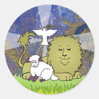 Lion Lamb and Dove Classic Round Sticker