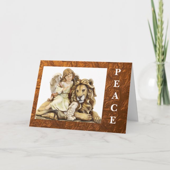 Lion, Lamb, Angel Peace Christmas Holiday Card (Front)