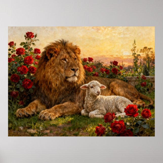 Lion & Lamb in the Roses Poster (Front)