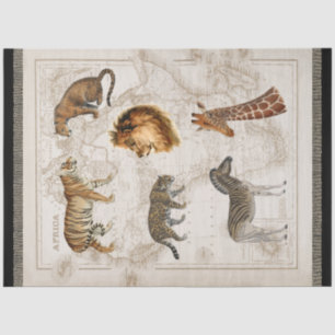 Lion Leopard Giraffe Africa Vintage Map Decoupage Tissue Paper