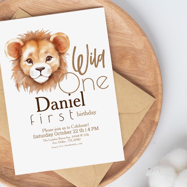  Lion leopard gold Print  1st Birthday Party  Invitation (Creator Uploaded)