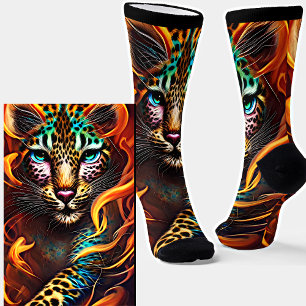 Lion Leopard Orange Ribbon Fantasy Socks