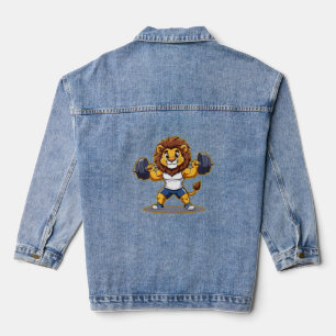 Lion Lifting Light Weights – Cute Gym Animal Illus Denim Jacket