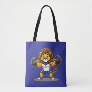 Lion Lifting Light Weights – Cute Gym Animal Illus Tote Bag
