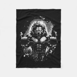 Lion Lifting Weights Gym Beast Workout Muscles Bod Fleece Blanket