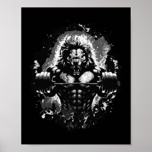 Lion Lifting Weights Gym Beast Workout Muscles Bod Poster