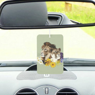Lion Lioness Floral Green Car Air Freshener