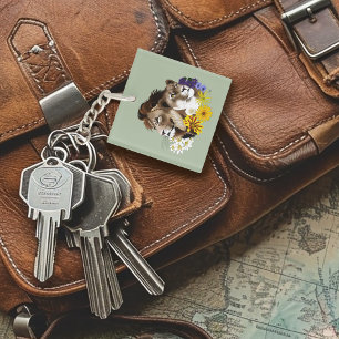 Lion Lioness Floral Green Key Ring
