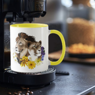 Lion Lioness Floral Green  Mug