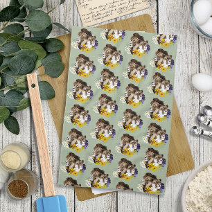 Lion Lioness Floral Green  Tea Towel