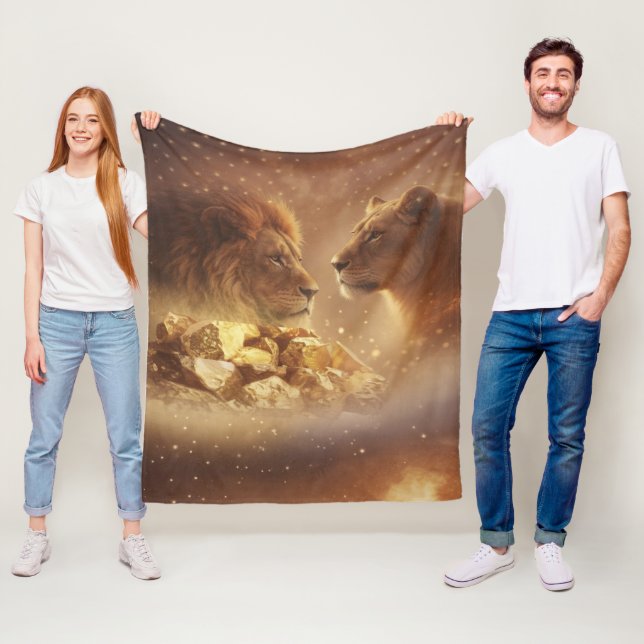 Lion & Lioness Gold Glow — Fleece Blanket (In Situ)