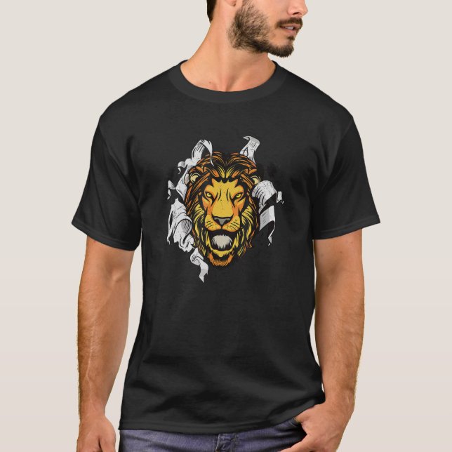 Lion Lions Head - The King Of The Animal Roars Out T-Shirt (Front)