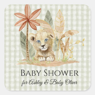 Lion Little King Zebra Giraffe Safari Baby Shower Square Sticker