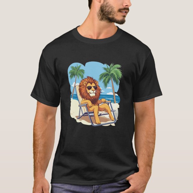 Lion Living His Best Life on a Tropical Holiday T-Shirt (Front)