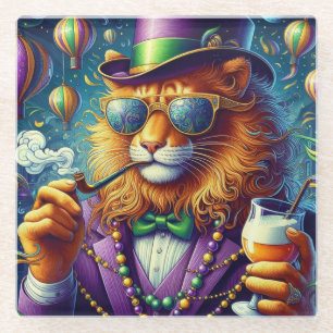 Lion/Louisiana Mardi Gras Glass Coaster