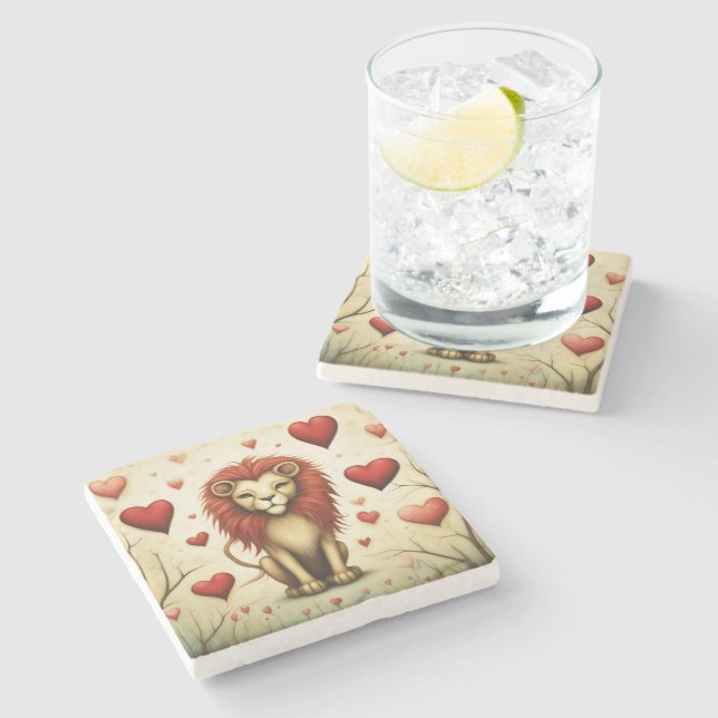 Lion Love 2 Stone Coaster (Side)